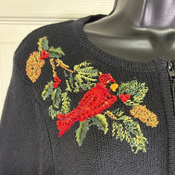 Vintage Tiara International Black Cardigan with Cardinal Embroidery Size Small - Picture 2 of 15
